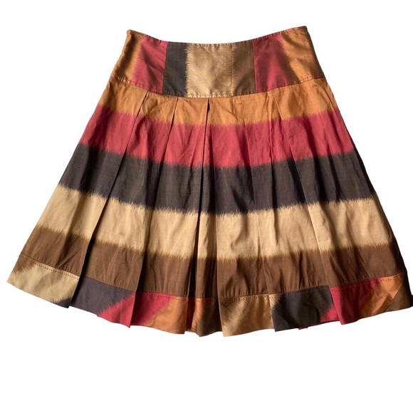 Hilton Hollis Silk Skirt Size 10 Full A-Line Pleated Fall Stripe Cherry Caramel - Picture 3 of 10